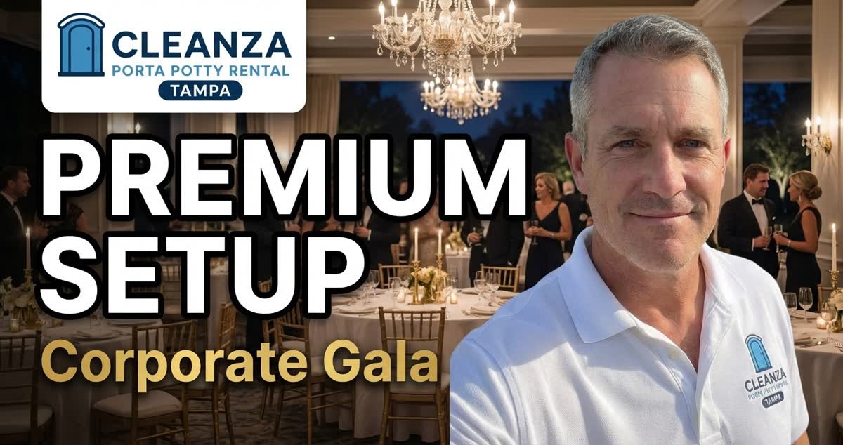 Premium portable restroom setup at an upscale corporate gala venue in Tampa