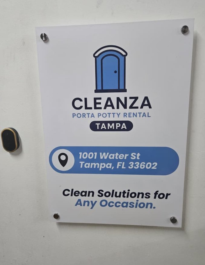 Cleanza Porta Potty Rental Tampa office sign at 1001 Water St, Tampa FL